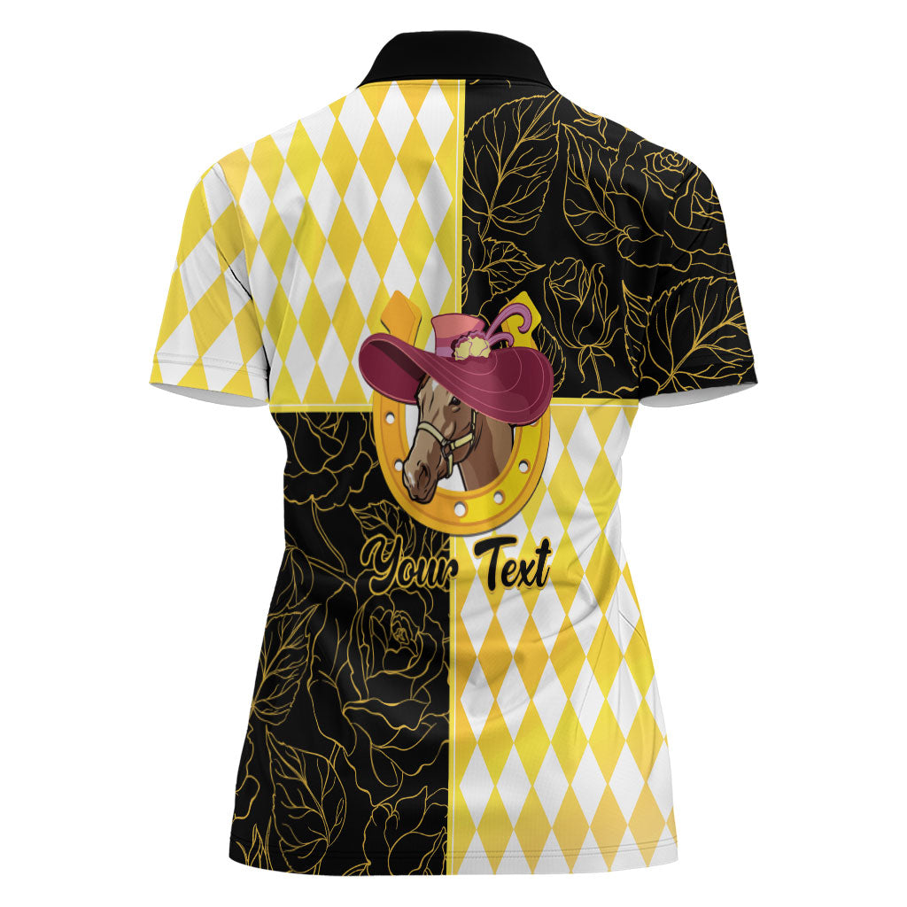 Personalised Melbourne Cup Australia Women Polo Shirt Diamond Horse Racing Silks Inspired Yellow