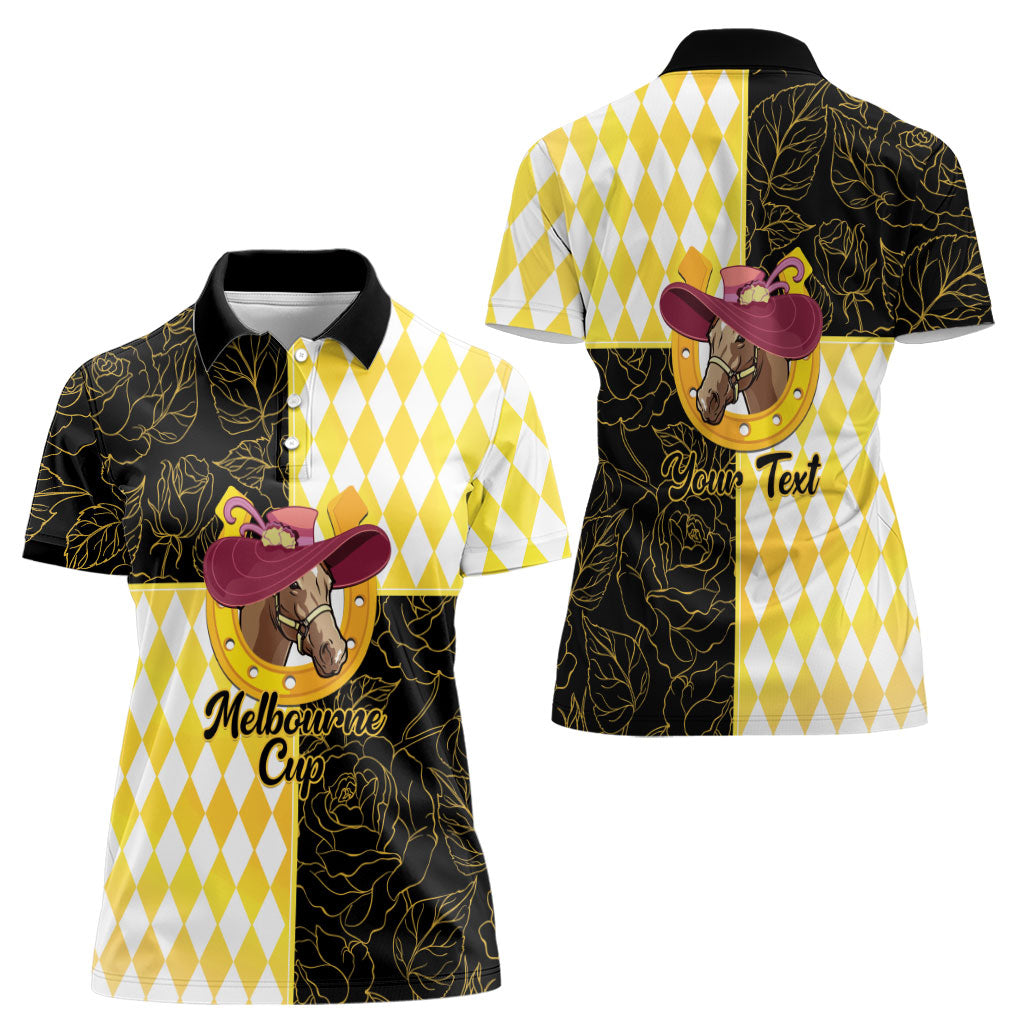 Personalised Melbourne Cup Australia Women Polo Shirt Diamond Horse Racing Silks Inspired Yellow