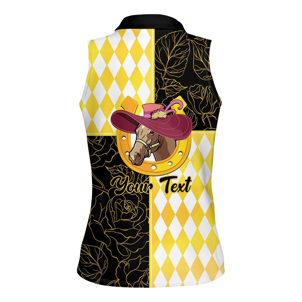 Personalised Melbourne Cup Australia Women Sleeveless Polo Shirt Diamond Horse Racing Silks Inspired Yellow