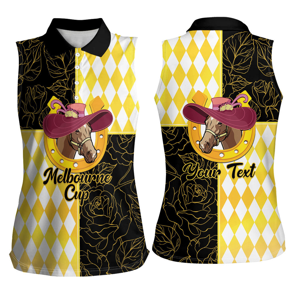 Personalised Melbourne Cup Australia Women Sleeveless Polo Shirt Diamond Horse Racing Silks Inspired Yellow
