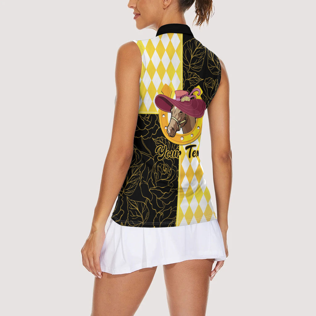 Personalised Melbourne Cup Australia Women Sleeveless Polo Shirt Diamond Horse Racing Silks Inspired Yellow