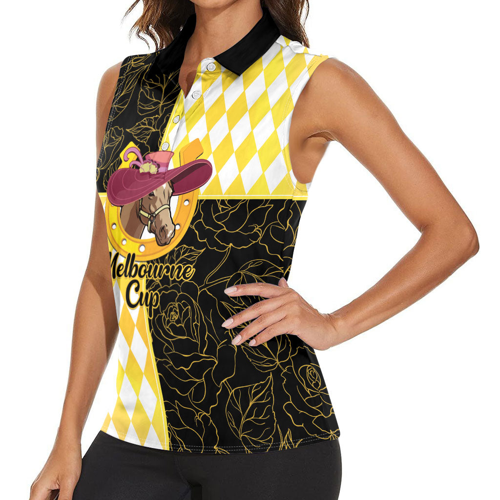 Personalised Melbourne Cup Australia Women Sleeveless Polo Shirt Diamond Horse Racing Silks Inspired Yellow