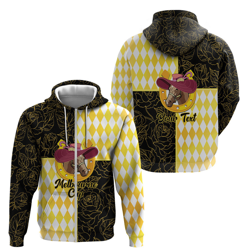 Personalised Melbourne Cup Australia Zip Hoodie Diamond Horse Racing Silks Inspired Yellow