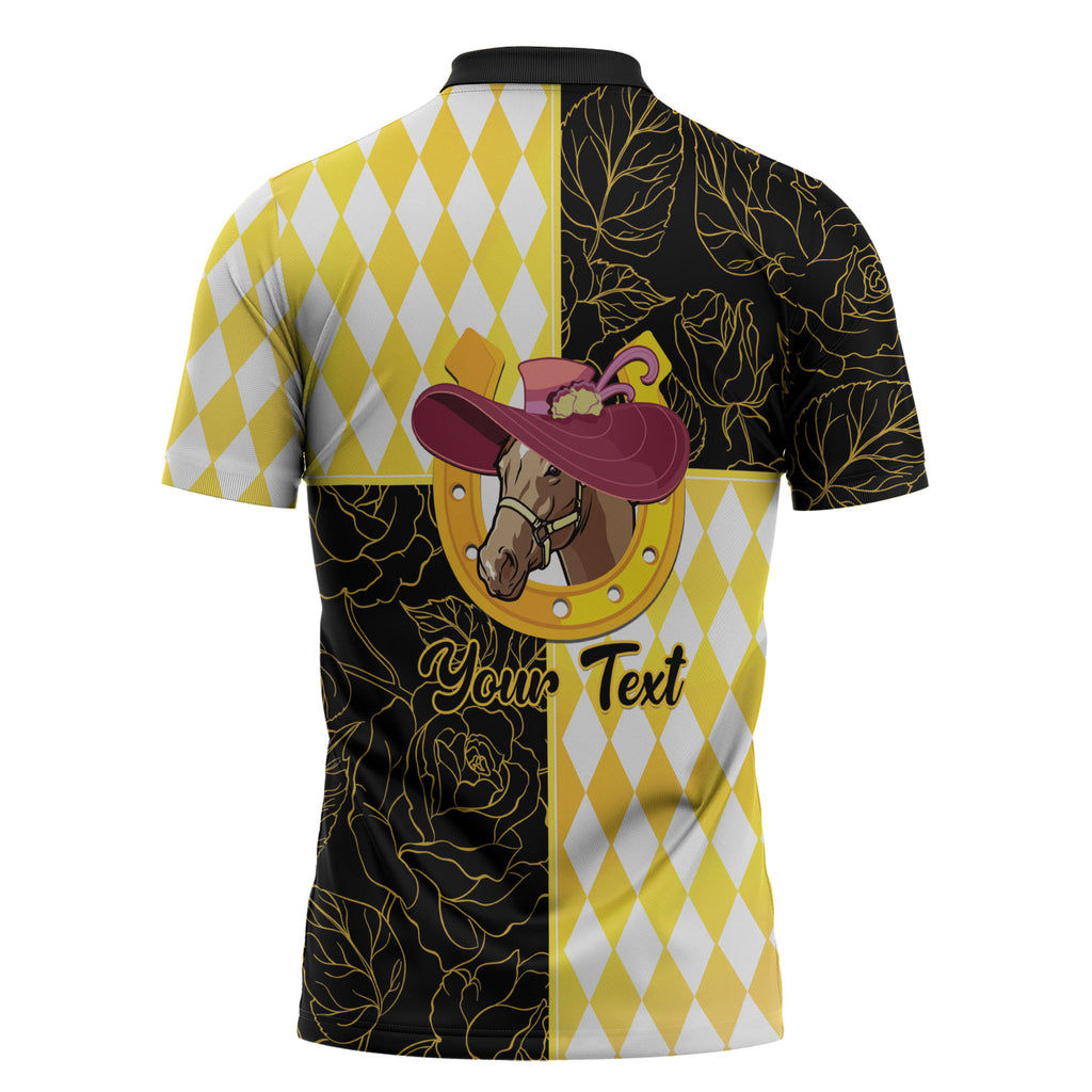 Personalised Melbourne Cup Australia Zipper Polo Shirt Diamond Horse Racing Silks Inspired Yellow