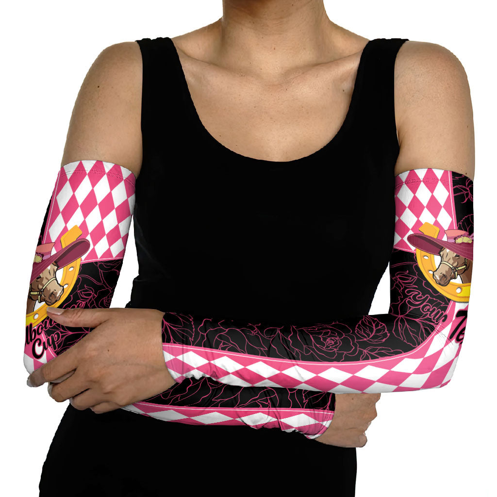 Personalised Melbourne Cup Australia Arm Sleeves Diamond Horse Racing Silks Inspired Pink