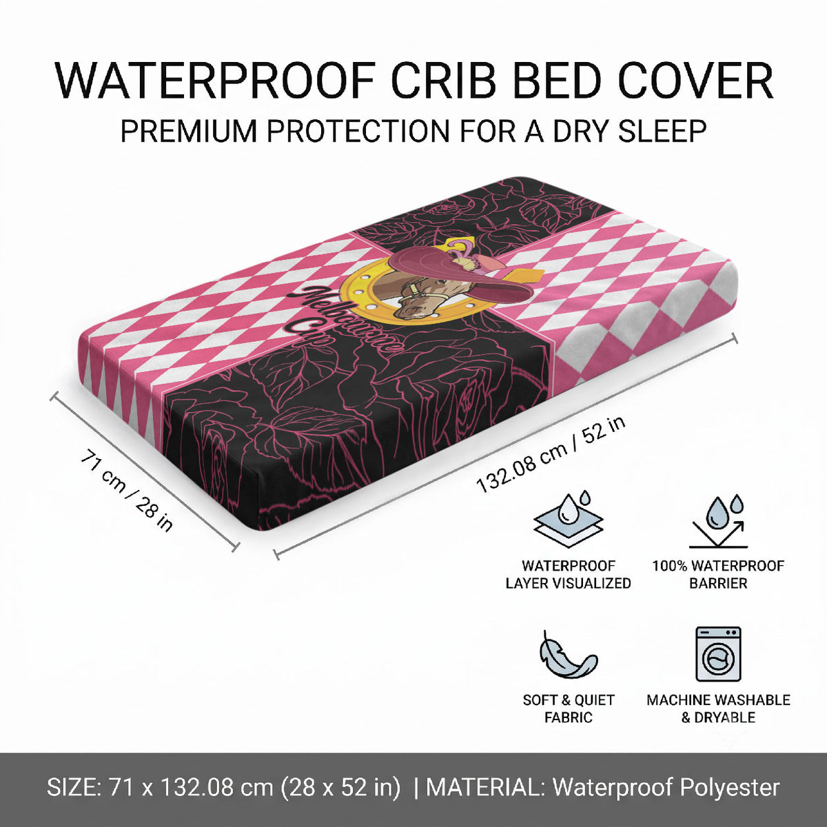 Melbourne Cup Australia Baby Bed Cover Diamond Horse Racing Silks Inspired Pink