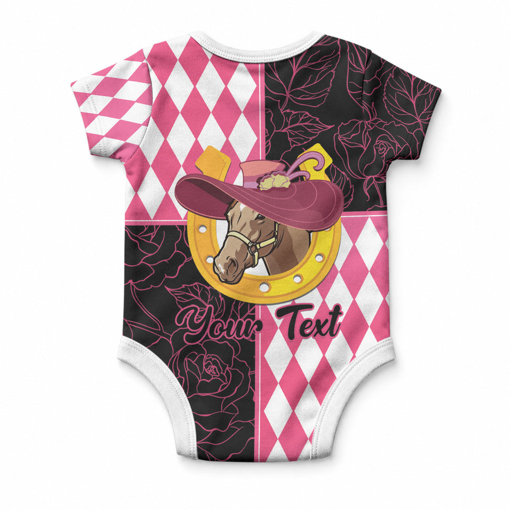 Personalised Melbourne Cup Australia Baby Onesie Diamond Horse Racing Silks Inspired Pink