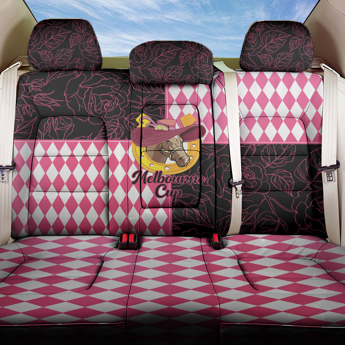 Melbourne Cup Australia Back Car Seat Cover Diamond Horse Racing Silks Inspired Pink