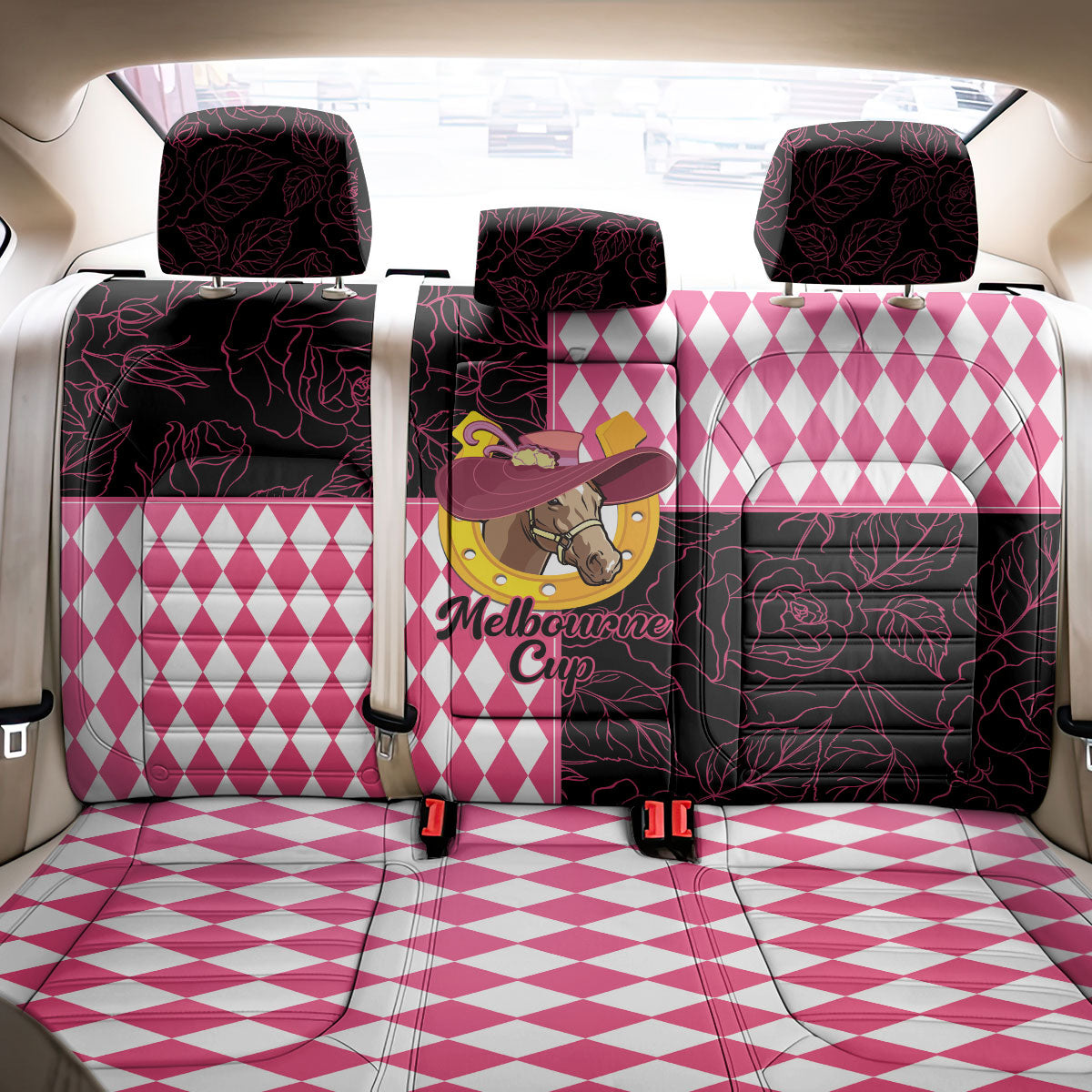 Melbourne Cup Australia Back Car Seat Cover Diamond Horse Racing Silks Inspired Pink