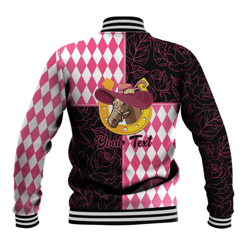Personalised Melbourne Cup Australia Baseball Jacket Diamond Horse Racing Silks Inspired Pink