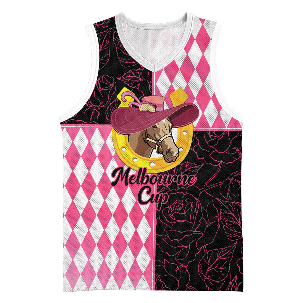 Personalised Melbourne Cup Australia Basketball Jersey Diamond Horse Racing Silks Inspired Pink