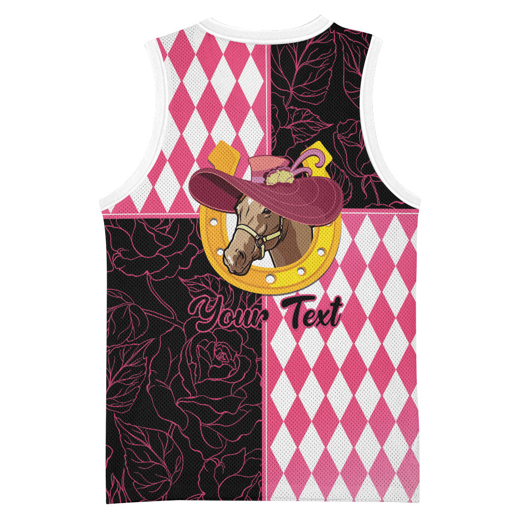 Personalised Melbourne Cup Australia Basketball Jersey Diamond Horse Racing Silks Inspired Pink
