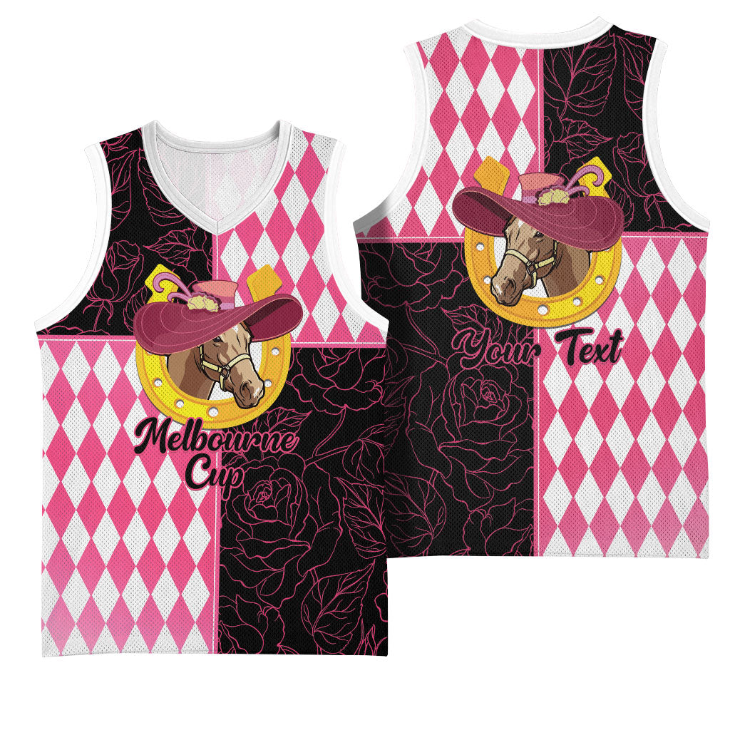 Personalised Melbourne Cup Australia Basketball Jersey Diamond Horse Racing Silks Inspired Pink
