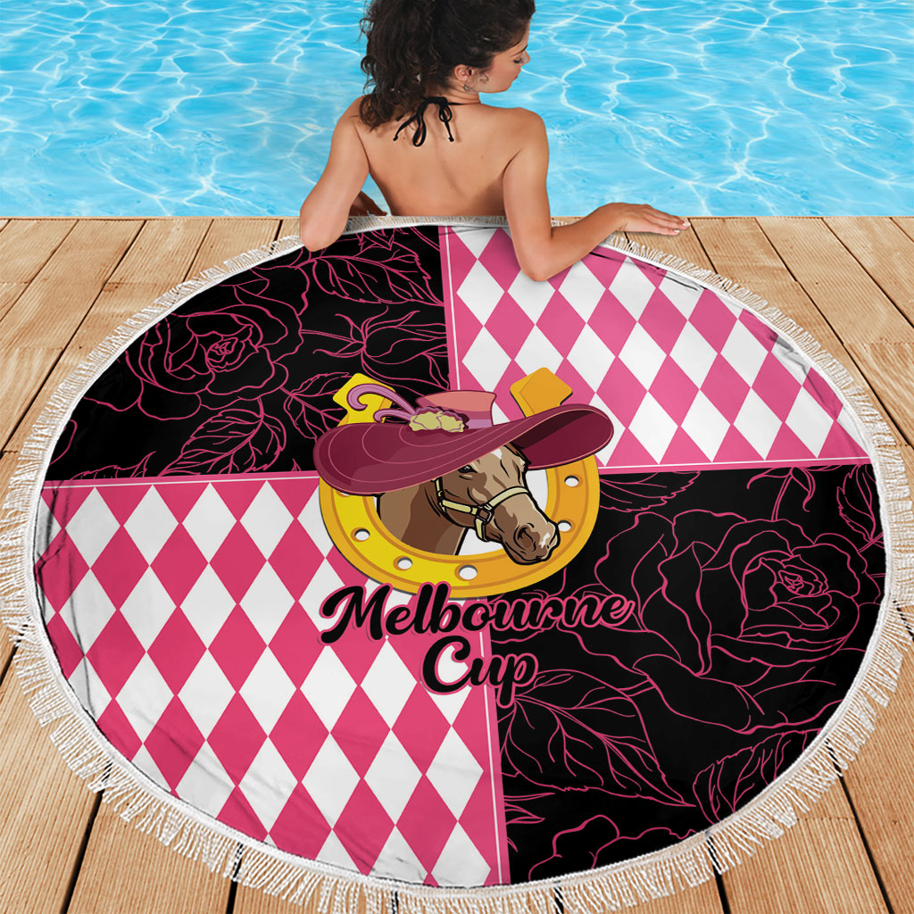 Melbourne Cup Australia Beach Blanket Diamond Horse Racing Silks Inspired Pink