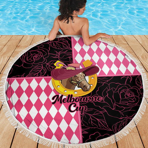 Melbourne Cup Australia Beach Blanket Diamond Horse Racing Silks Inspired Pink