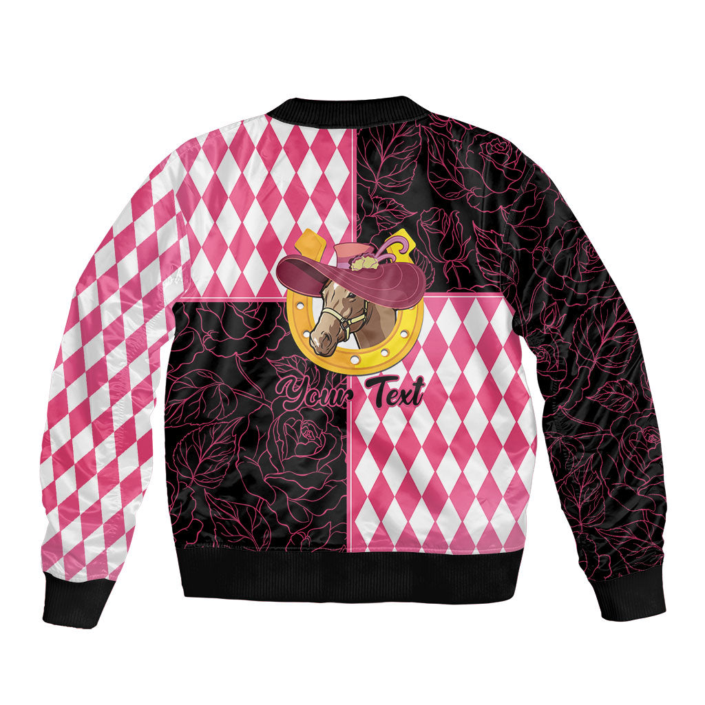 Personalised Melbourne Cup Australia Bomber Jacket Diamond Horse Racing Silks Inspired Pink
