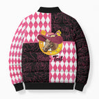 Personalised Melbourne Cup Australia Bomber Puffer Jacket Diamond Horse Racing Silks Inspired Pink