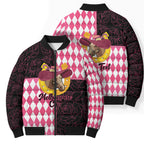 Personalised Melbourne Cup Australia Bomber Puffer Jacket Diamond Horse Racing Silks Inspired Pink