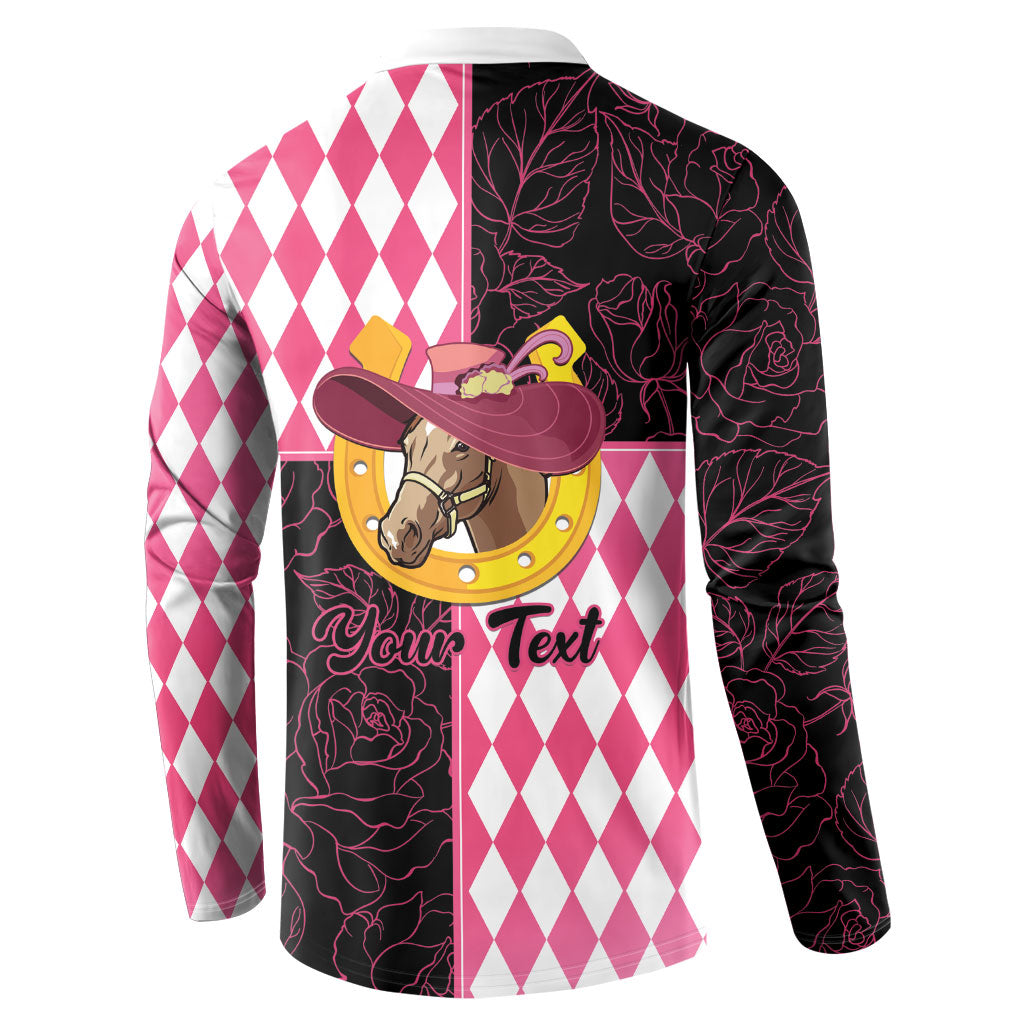 Personalised Melbourne Cup Australia Button Sweatshirt Diamond Horse Racing Silks Inspired Pink