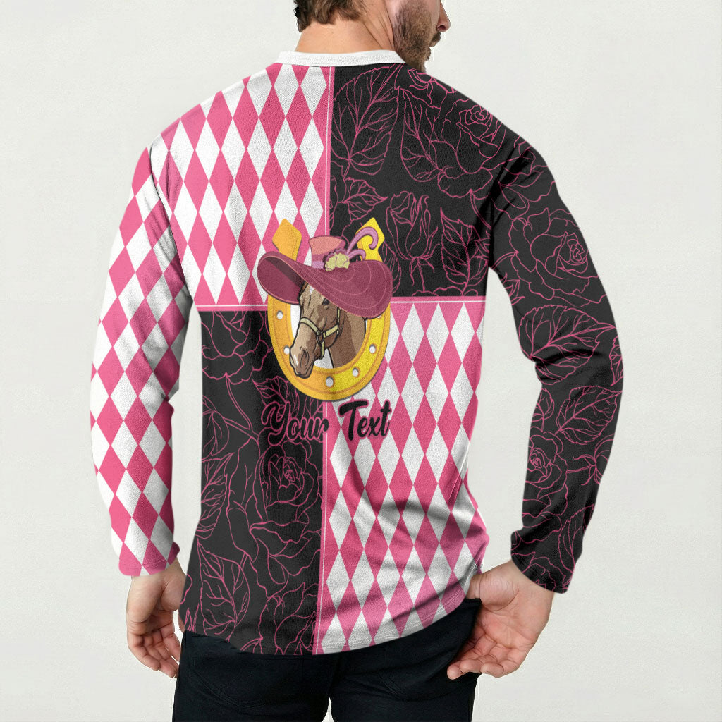 Personalised Melbourne Cup Australia Button Sweatshirt Diamond Horse Racing Silks Inspired Pink