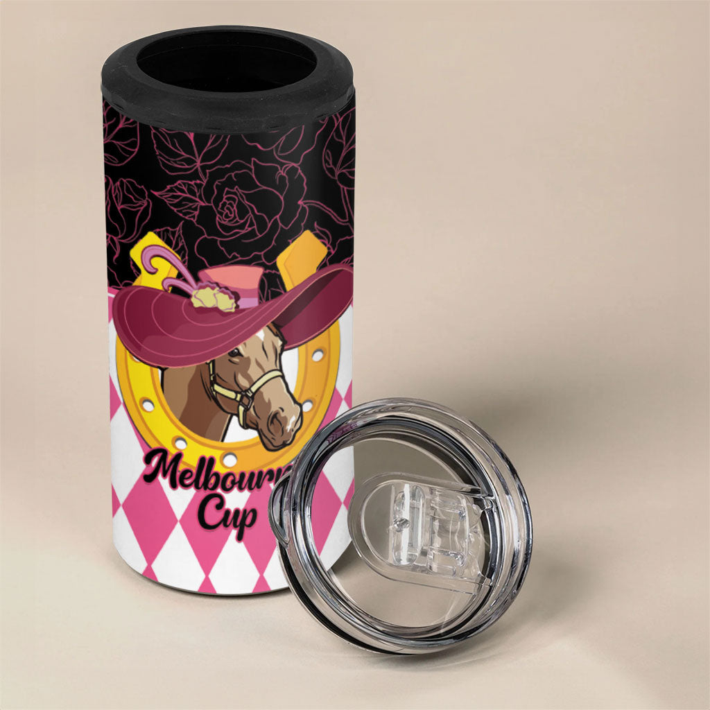 Personalised Melbourne Cup Australia 4 in 1 Can Cooler Tumbler Diamond Horse Racing Silks Inspired Pink