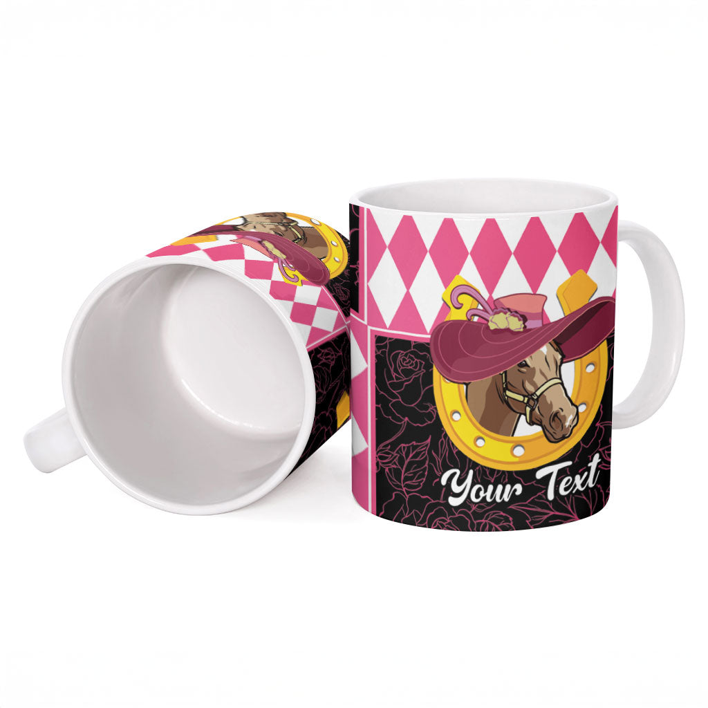 Personalised Melbourne Cup Australia Ceramic Mug Diamond Horse Racing Silks Inspired Pink