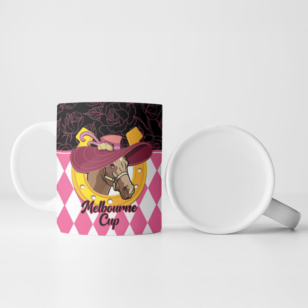 Personalised Melbourne Cup Australia Ceramic Mug Diamond Horse Racing Silks Inspired Pink