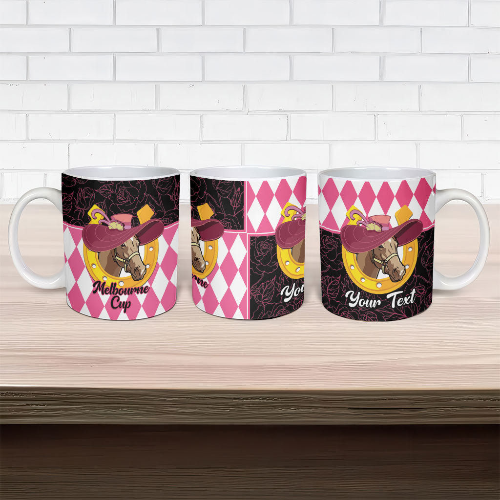 Personalised Melbourne Cup Australia Ceramic Mug Diamond Horse Racing Silks Inspired Pink