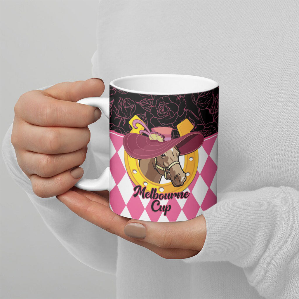 Personalised Melbourne Cup Australia Ceramic Mug Diamond Horse Racing Silks Inspired Pink