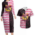 Personalised Melbourne Cup Australia Couples Matching Long Sleeve Bodycon Dress and Hawaiian Shirt Diamond Horse Racing Silks Inspired Pink