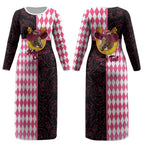 Personalised Melbourne Cup Australia Couples Matching Long Sleeve Bodycon Dress and Hawaiian Shirt Diamond Horse Racing Silks Inspired Pink