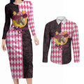Personalised Melbourne Cup Australia Couples Matching Long Sleeve Bodycon Dress and Long Sleeve Button Shirt Diamond Horse Racing Silks Inspired Pink