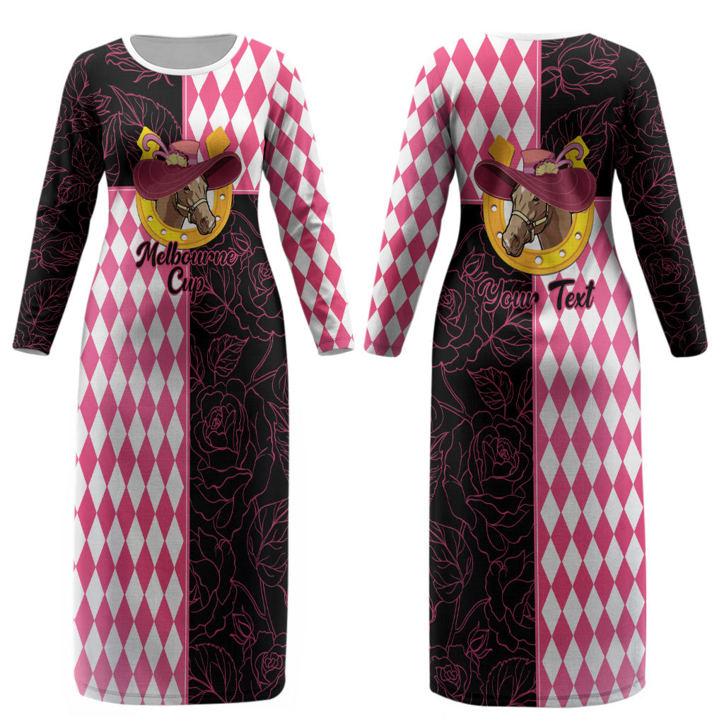 Personalised Melbourne Cup Australia Couples Matching Long Sleeve Bodycon Dress and Long Sleeve Button Shirt Diamond Horse Racing Silks Inspired Pink