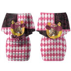 Personalised Melbourne Cup Australia Couples Matching Off Shoulder Short Dress and Hawaiian Shirt Diamond Horse Racing Silks Inspired Pink