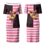 Personalised Melbourne Cup Australia Couples Matching Puletasi and Hawaiian Shirt Diamond Horse Racing Silks Inspired Pink