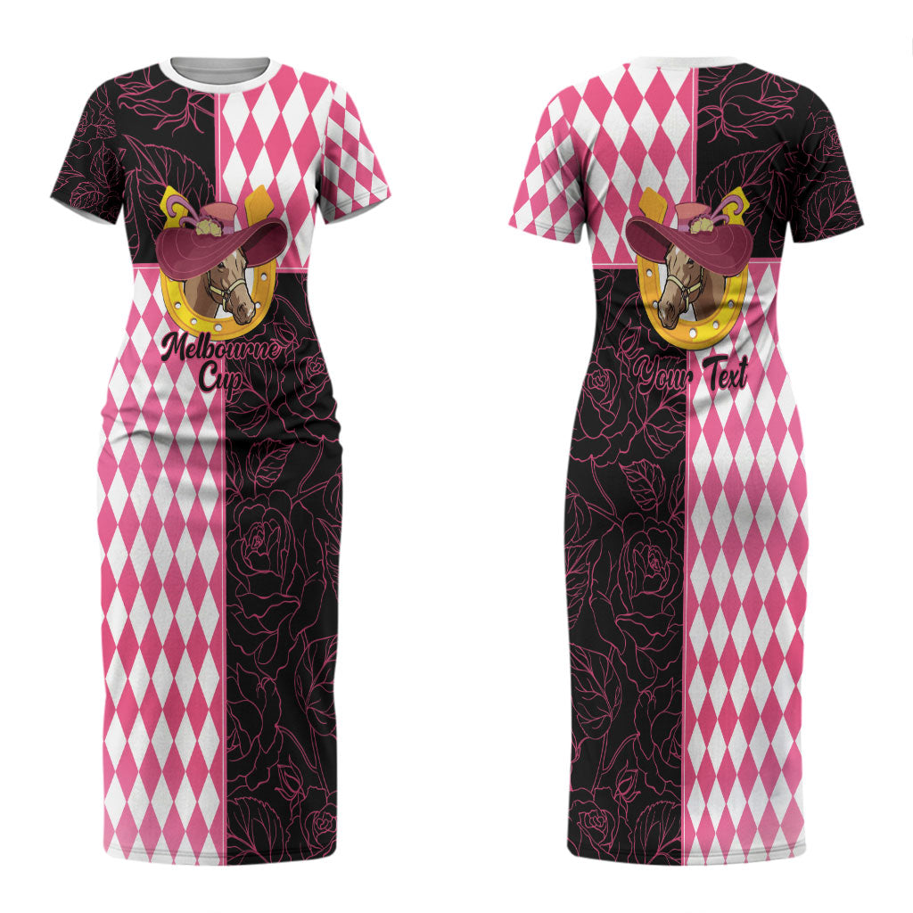 Personalised Melbourne Cup Australia Couples Matching Short Sleeve Bodycon Dress and Long Sleeve Button Shirt Diamond Horse Racing Silks Inspired Pink