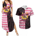 Personalised Melbourne Cup Australia Couples Matching Summer Maxi Dress and Hawaiian Shirt Diamond Horse Racing Silks Inspired Pink