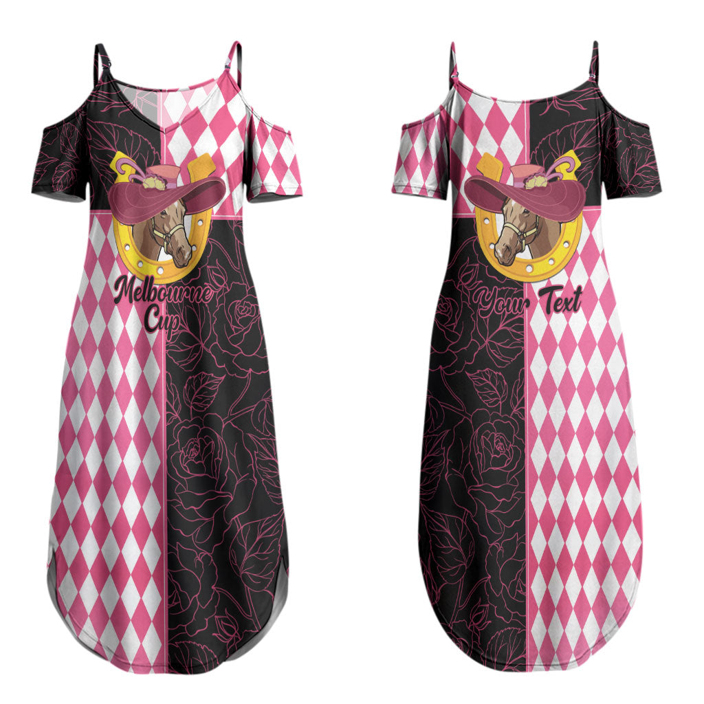 Personalised Melbourne Cup Australia Couples Matching Summer Maxi Dress and Hawaiian Shirt Diamond Horse Racing Silks Inspired Pink