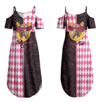 Personalised Melbourne Cup Australia Couples Matching Summer Maxi Dress and Long Sleeve Button Shirt Diamond Horse Racing Silks Inspired Pink