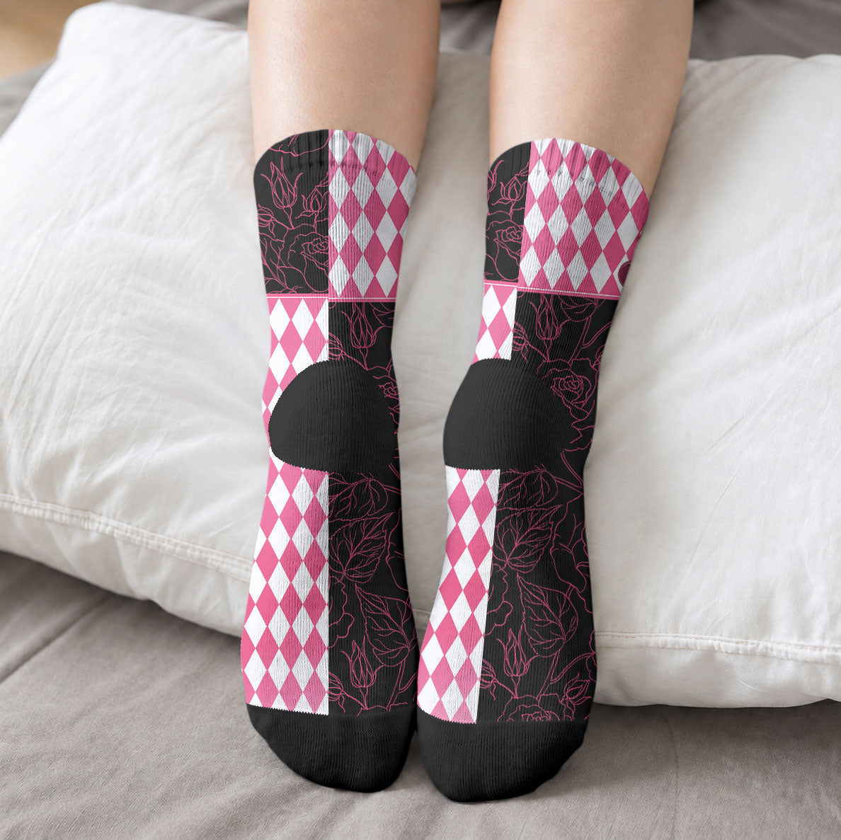 Personalised Melbourne Cup Australia Crew Socks Diamond Horse Racing Silks Inspired Pink
