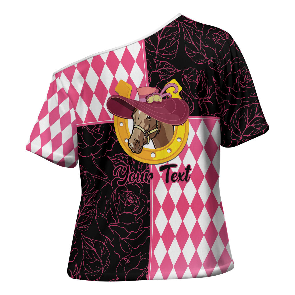 Personalised Melbourne Cup Australia Cross Shoulder Shirt Diamond Horse Racing Silks Inspired Pink