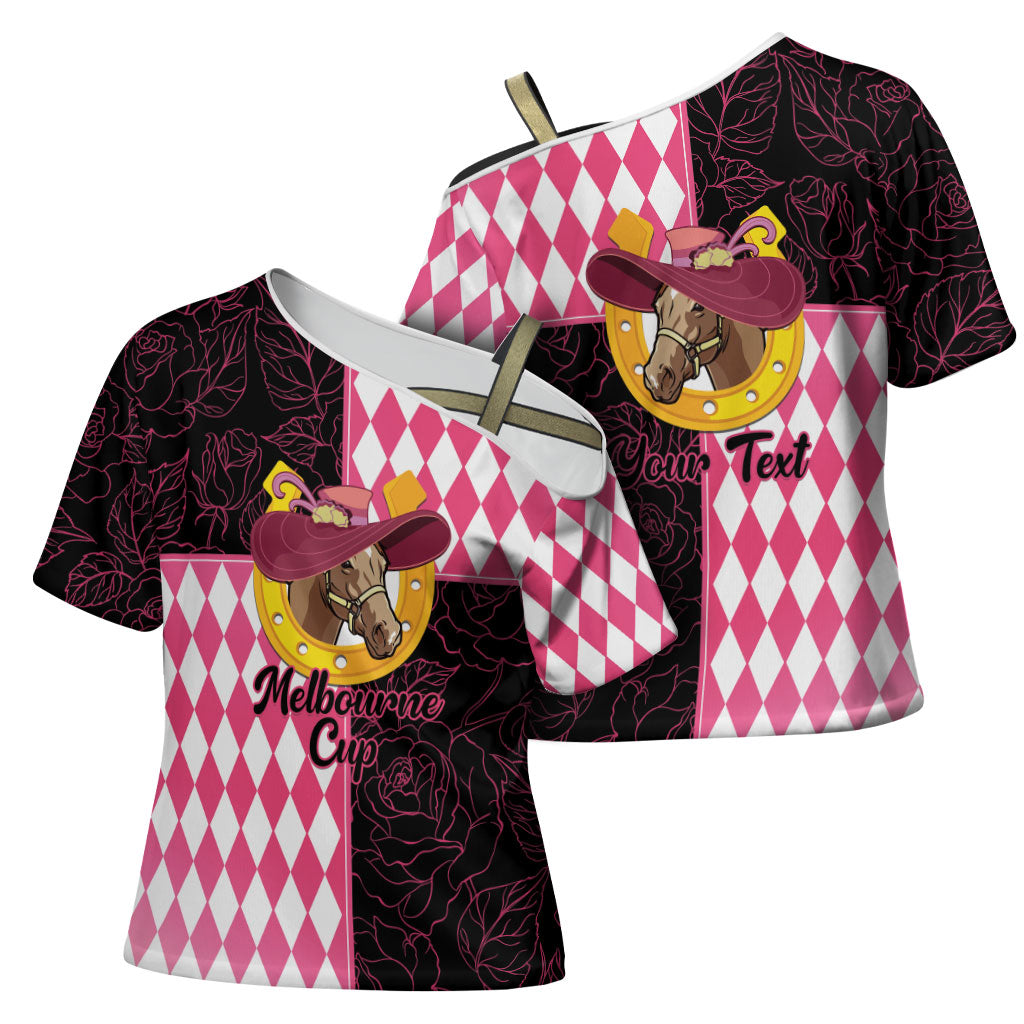 Personalised Melbourne Cup Australia Cross Shoulder Shirt Diamond Horse Racing Silks Inspired Pink