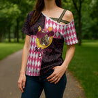 Personalised Melbourne Cup Australia Cross Shoulder Shirt Diamond Horse Racing Silks Inspired Pink