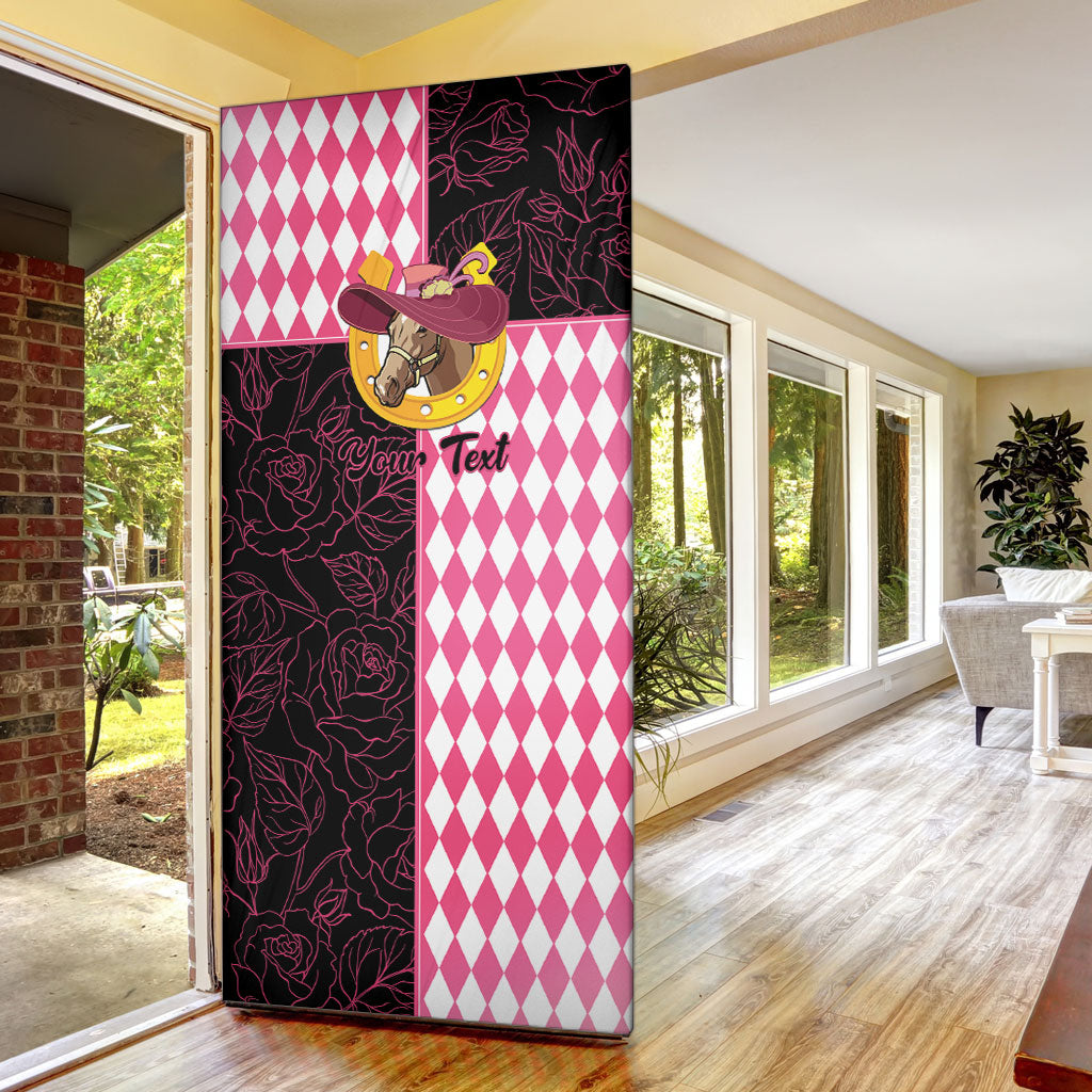 Personalised Melbourne Cup Australia Door Cover Diamond Horse Racing Silks Inspired Pink