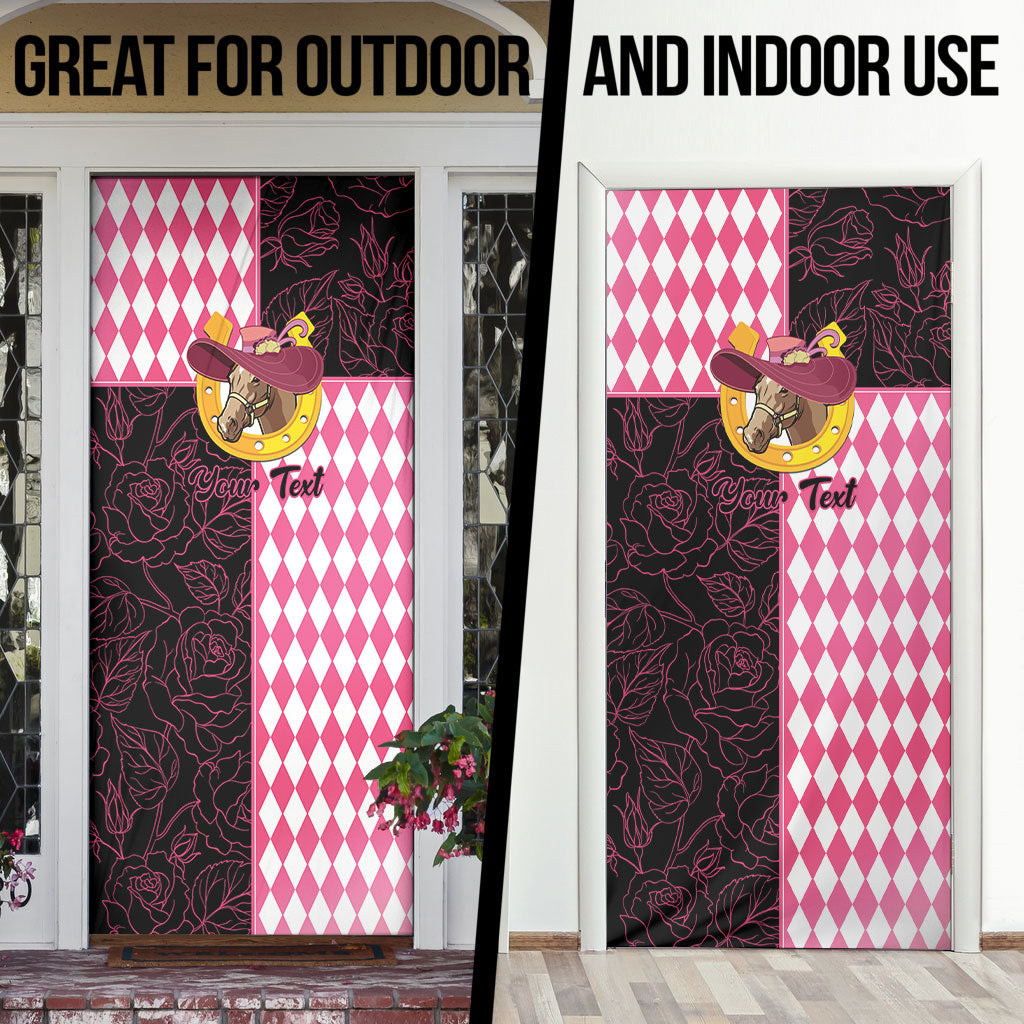 Personalised Melbourne Cup Australia Door Cover Diamond Horse Racing Silks Inspired Pink