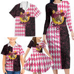 Personalised Melbourne Cup Australia Family Matching Long Sleeve Bodycon Dress and Hawaiian Shirt Diamond Horse Racing Silks Inspired Pink