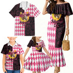 Personalised Melbourne Cup Australia Family Matching Mermaid Dress and Hawaiian Shirt Diamond Horse Racing Silks Inspired Pink