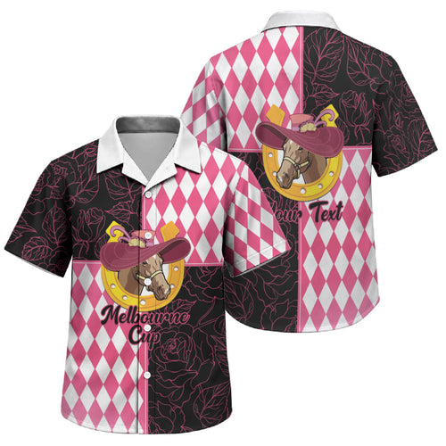 Personalised Melbourne Cup Australia Family Matching Mermaid Dress and Hawaiian Shirt Diamond Horse Racing Silks Inspired Pink