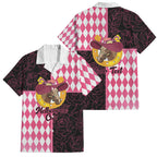 Personalised Melbourne Cup Australia Family Matching Off Shoulder Short Dress and Hawaiian Shirt Diamond Horse Racing Silks Inspired Pink