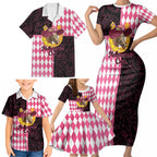 Personalised Melbourne Cup Australia Family Matching Short Sleeve Bodycon Dress and Hawaiian Shirt Diamond Horse Racing Silks Inspired Pink